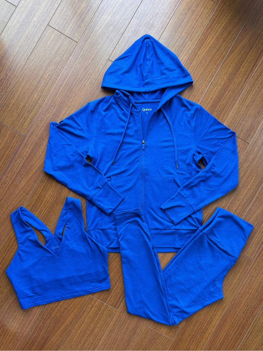Quince 3-piece Athletic Royal Blue Active Legging Top Zip Hoodie Set S/M